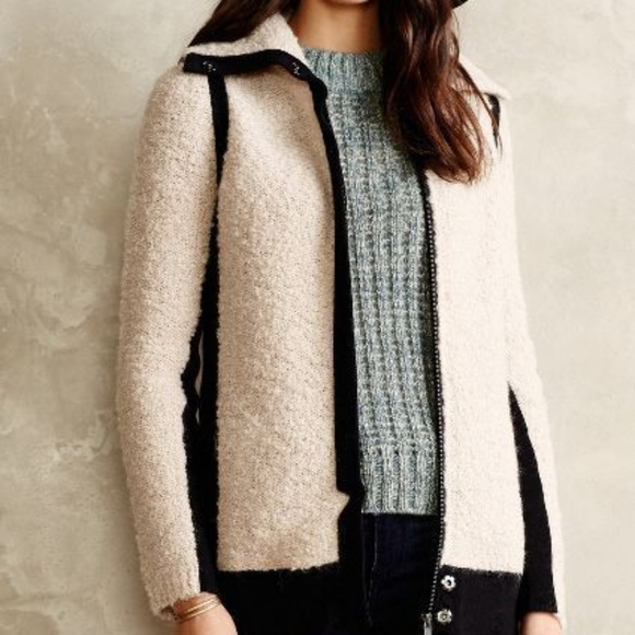 ANTHROPOLOGIE COLORBLOCK BOUCLE COAT XS NWT $158 - Picture 2 of 8